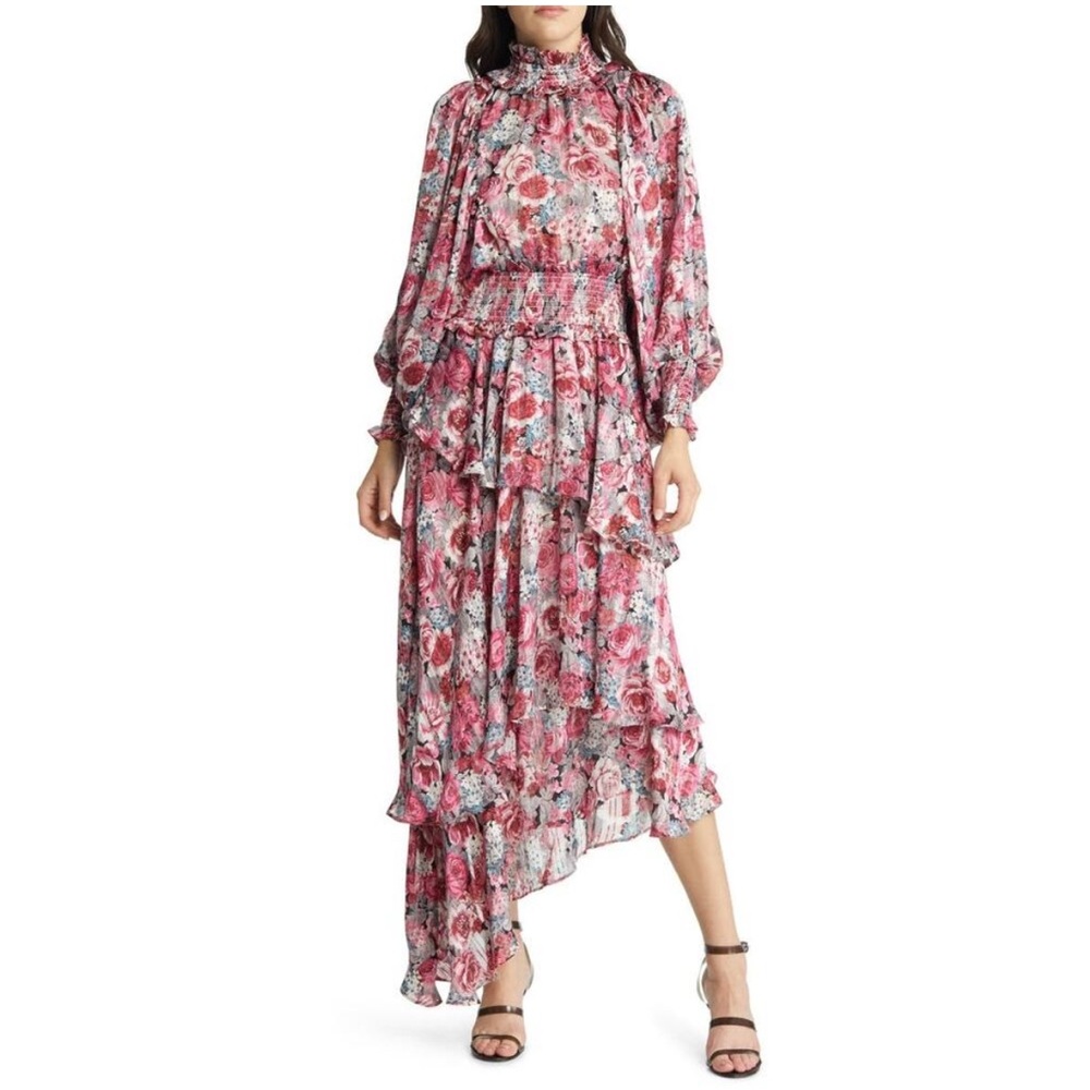 Elliatt Floral Long Sleeve Dress - Pink and White